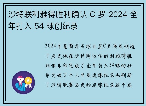 沙特联利雅得胜利确认 C 罗 2024 全年打入 54 球创纪录